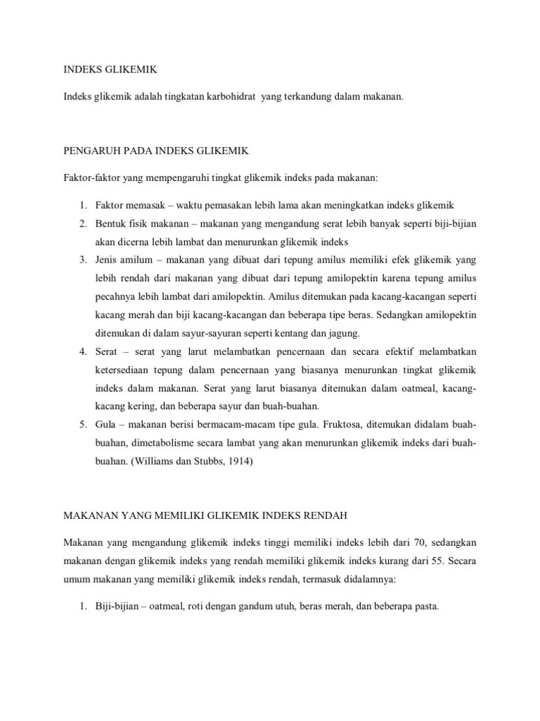 Klasifikasi makanan berdasarkan nilai indeks glikemik dapat dilihat pada tabel 2.3 berikut:. Indeks Glikemik Pdf