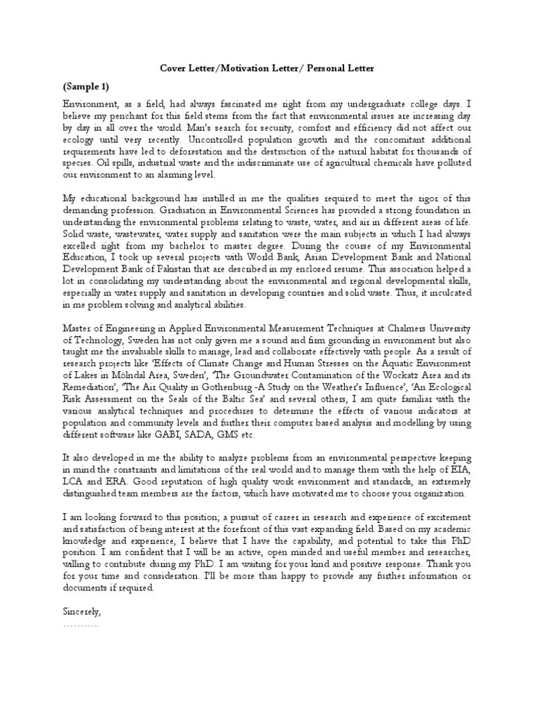 Motivation letter for university admission pdf. Samples of Cover Letter Motivation Letter Personal ...