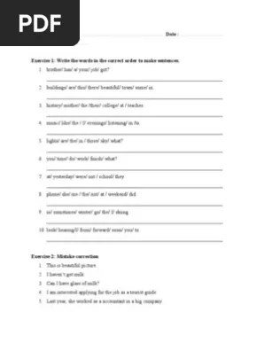 grammar exercise rearrange sentences pdf