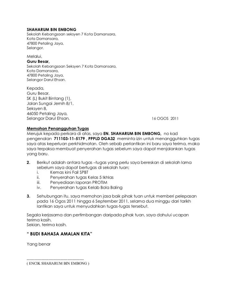 Contoh surat berhenti taska contoh surat. Surat Rasmi Berpindah Sekolah Persoalan S