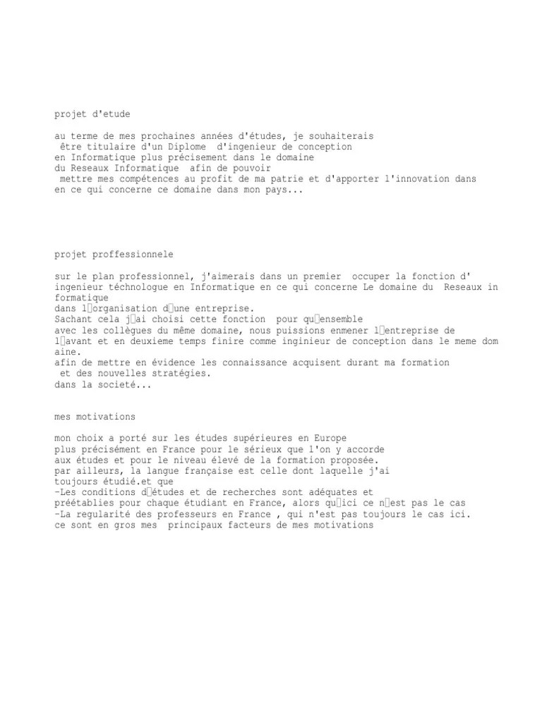 Conduits en master recherche de didactique du fles. Motivation Pour Campus France Pdf