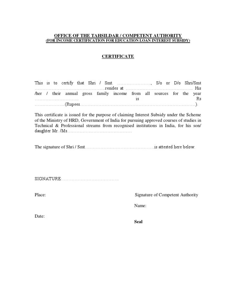 Some document may have the forms filled, you have to erase it manually. Income Certificate Format | Economy Of India | Government