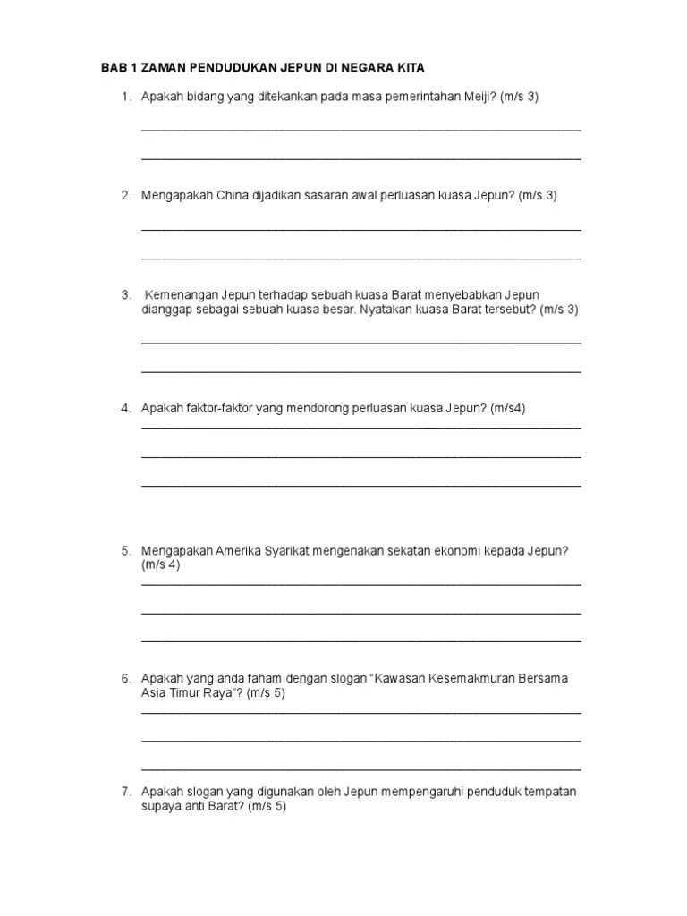 Sejarah tingkatan 4 kssm bab 6: Soalan Sejarah Tingkatan 3 Bab 6 Kimaku