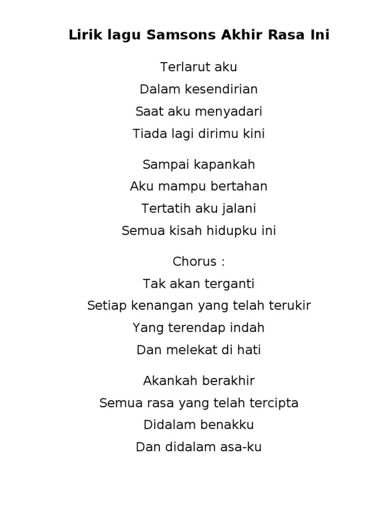 Lirik Lagu Samsons Akhir Rasa Ini | PDF