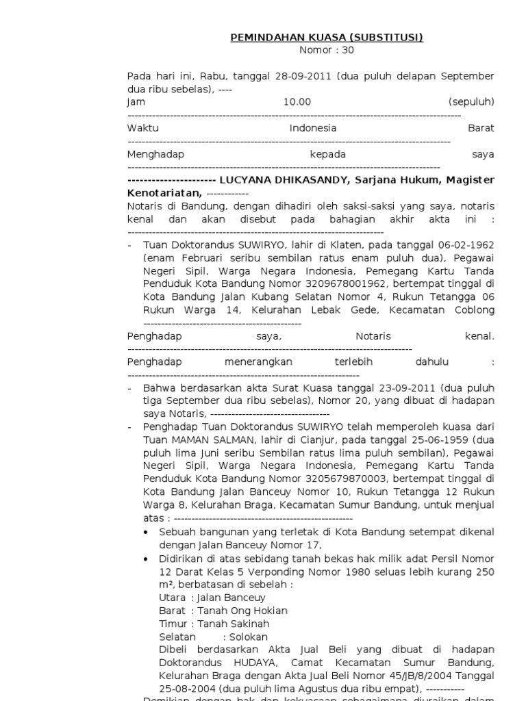 , selanjutnya sebagai pemberi kuasa;. Tpa I Surat Kuasa Substitusi Pdf