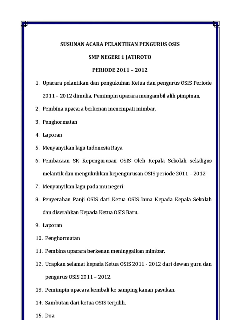 Contoh Susunan Acara Pelantikan Osis – Sedang