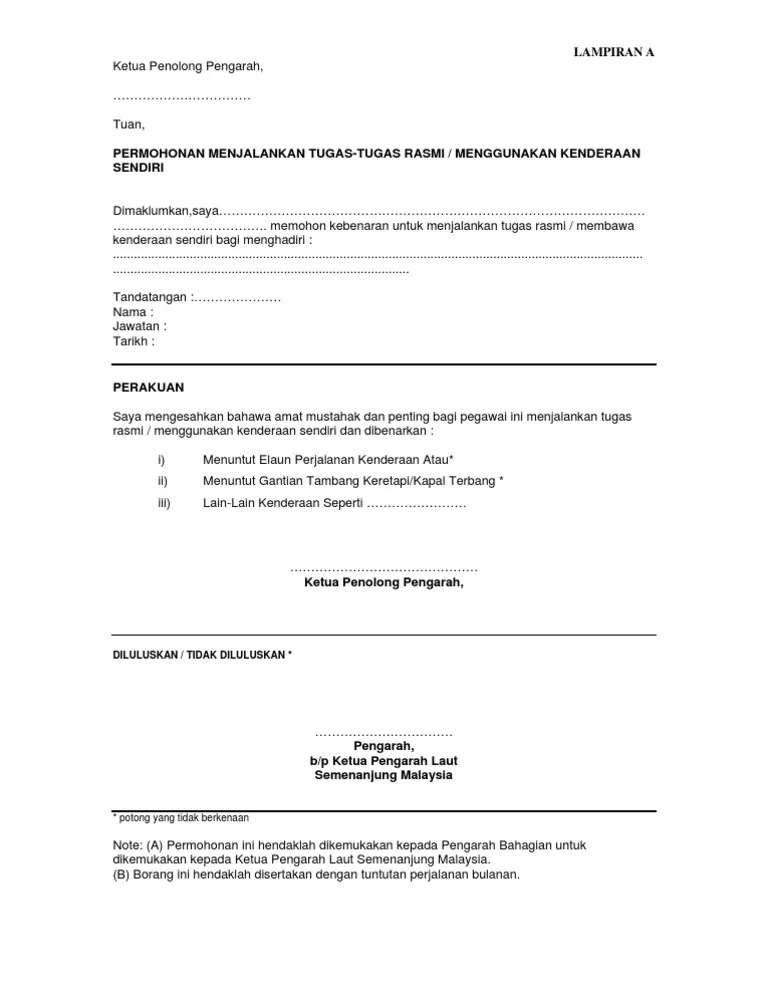 Permohonan mengguna kenderaan sendiri dan menuntut. Borang Kebenaran Menggunakan Kenderaan Sendiri Pdf