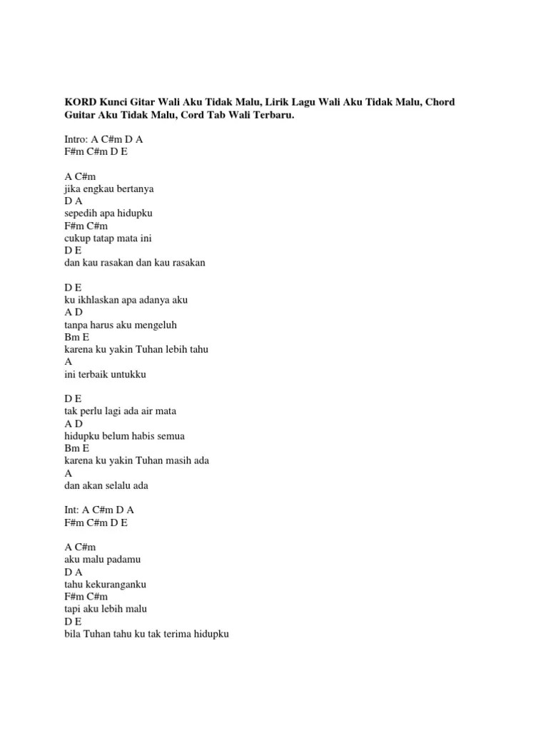 Teks Lagu Wali Aku Tidak Malu - Berbagai Teks Penting