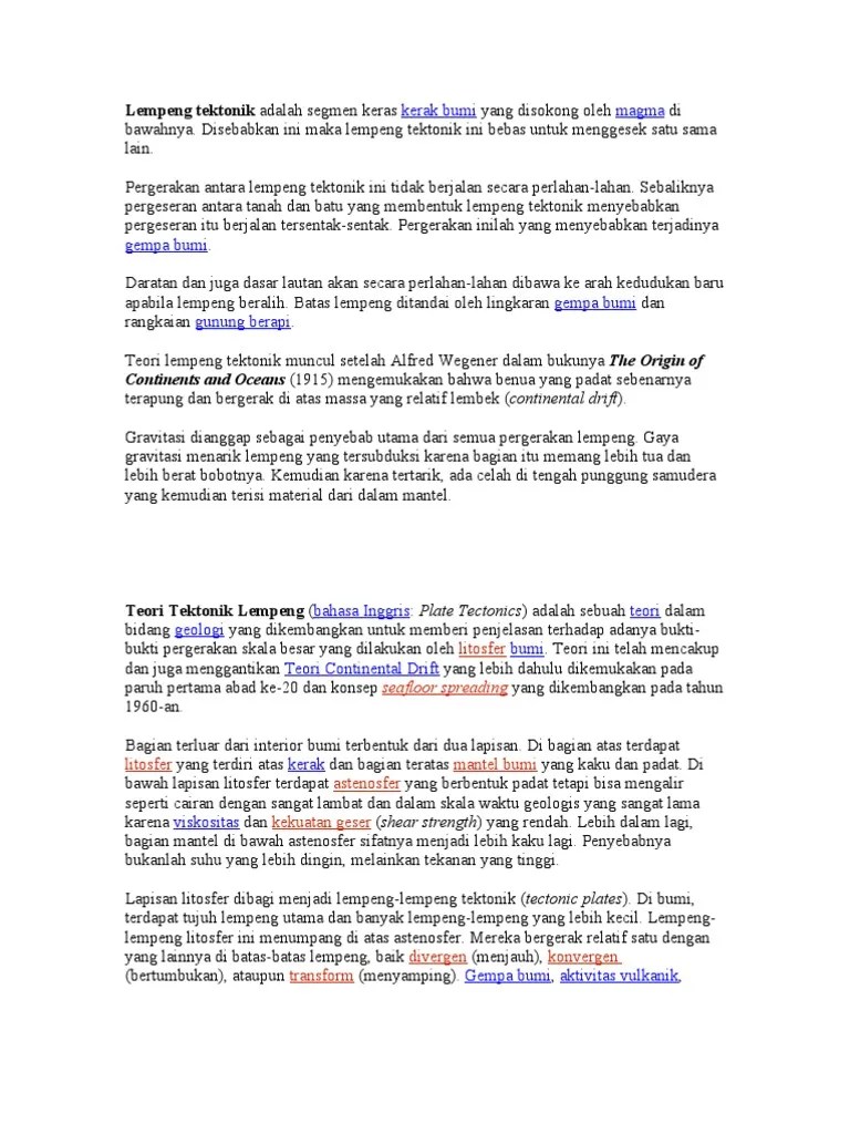 Lempeng Tektonik Adalah Segmen Keras Kerak Bumi Yang Disokong Oleh Magma Di  Bawahnya | PDF