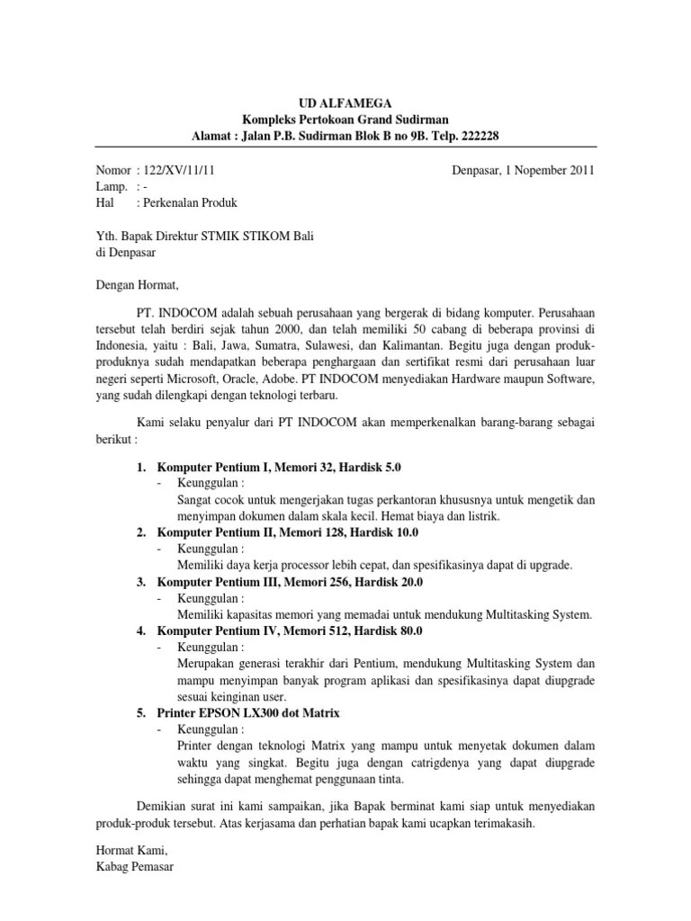 Contoh surat perkenalan contoh surat penawaran kerjasama . Contoh Surat Perkenalan Produk Pdf