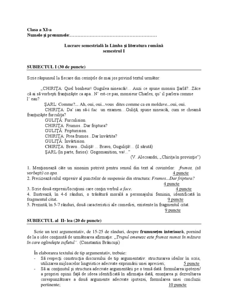 Realizat in conformitate cu programa scolara si de evaluare nationala, . Teza Limba Romana Cls A Xi A Pdf