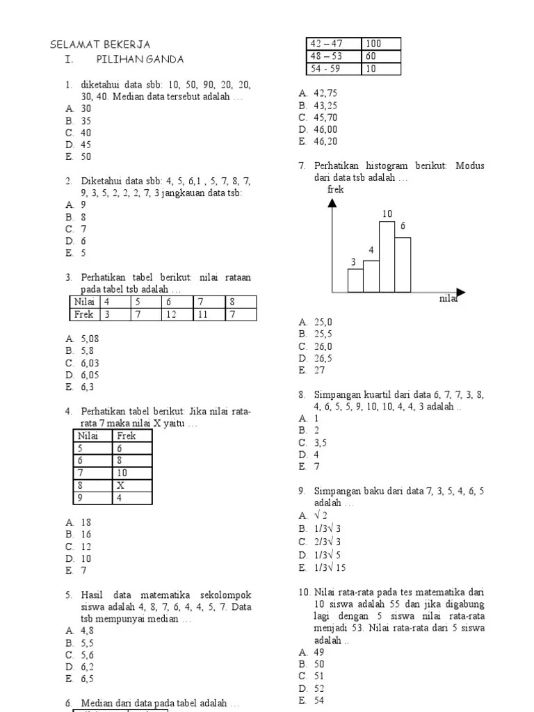 Kumpulan soal uts dan uas mata kuliah statistika. Soal Statistik Dan Peluang 1 Pdf