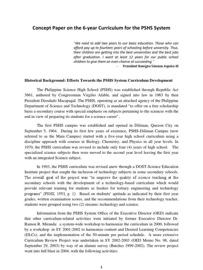 This concept paper attempts to explore the role of. 1 Concept Paper On The 6 Year Curriculum Pdf Higher Education Curriculum
