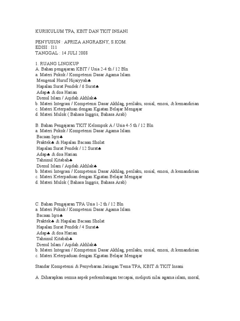 Kurikulum Tpa | PDF