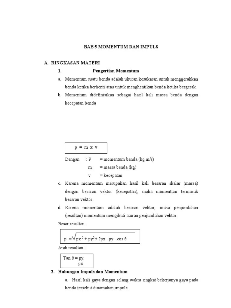Jika bola karet dipantulkan dengan … Bab 5 Momentum Dan Impuls Pdf