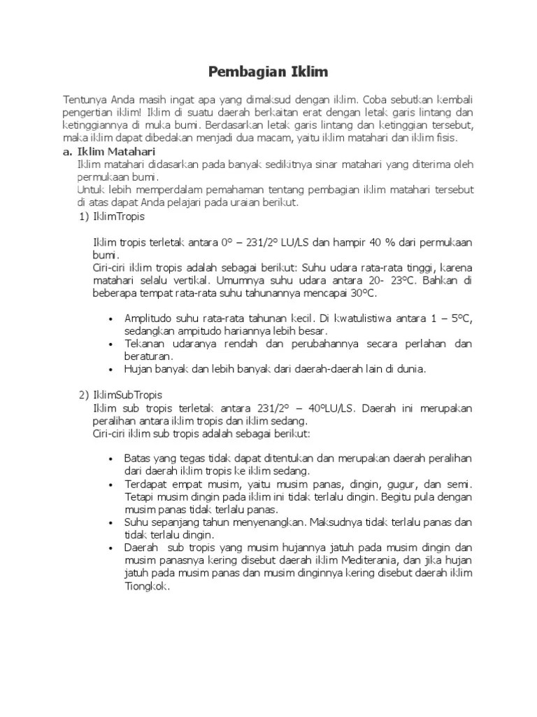 Sebutkan Ciri Ciri Iklim Tropis Di Indonesia - Coba Sebutkan