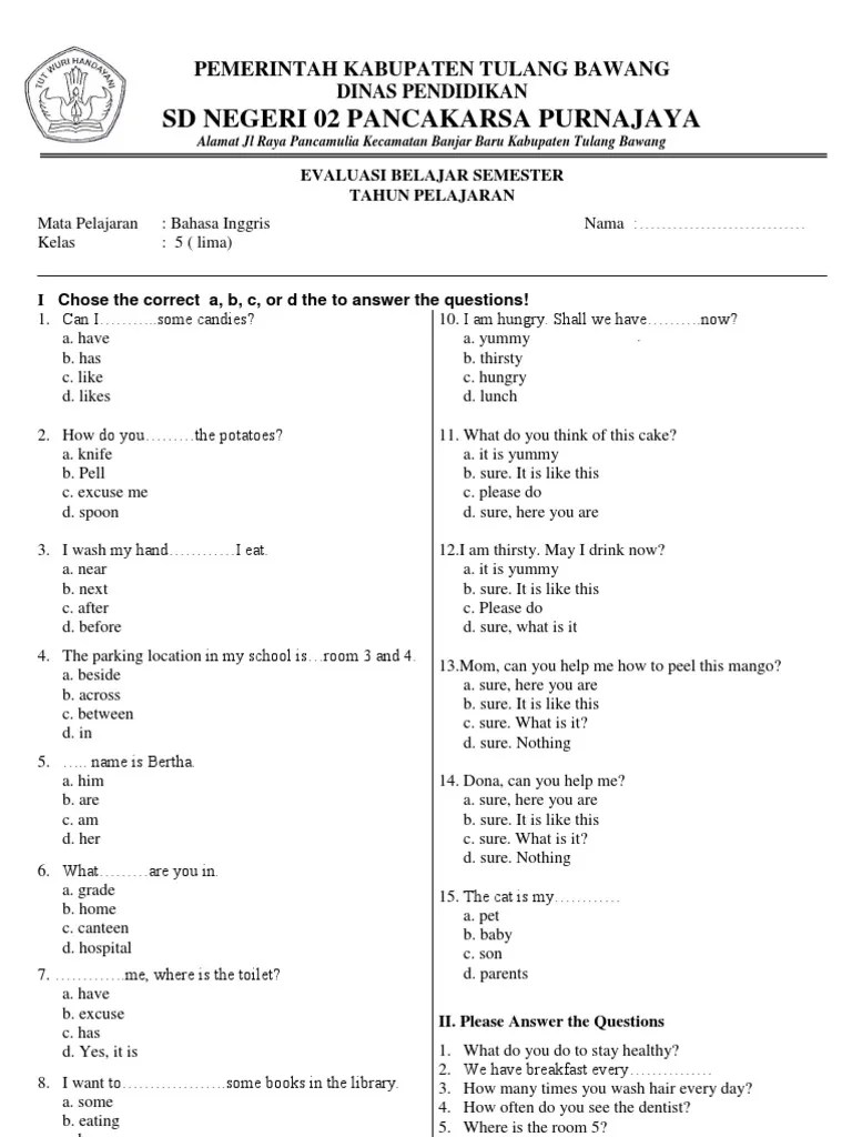 Ahmad adalah siswa kelas iv sdn sumberejo. Soal Bahasa Inggris Kelas 5 Sd Pdf