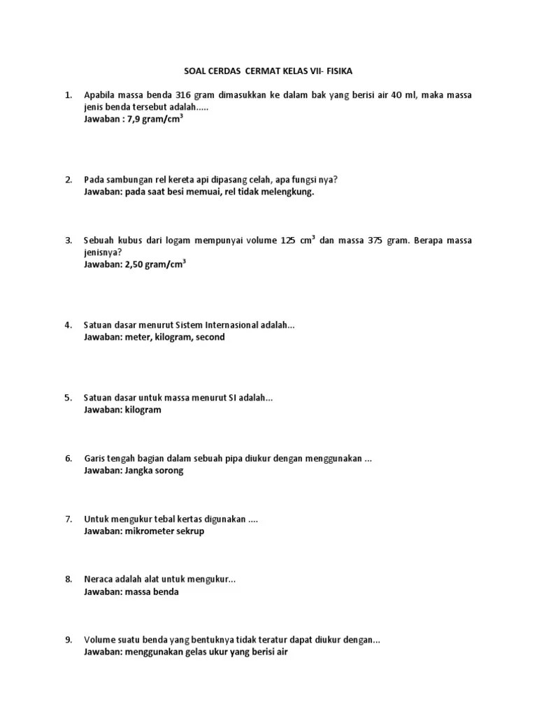 Contoh Soal Cerdas Cermat Fisika Sma