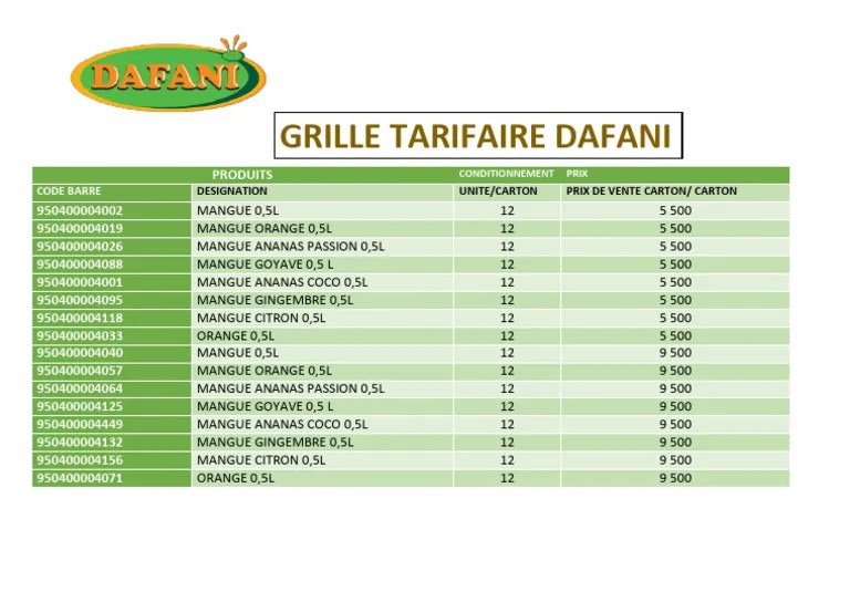 Grille Tarifaire Verso | PDF