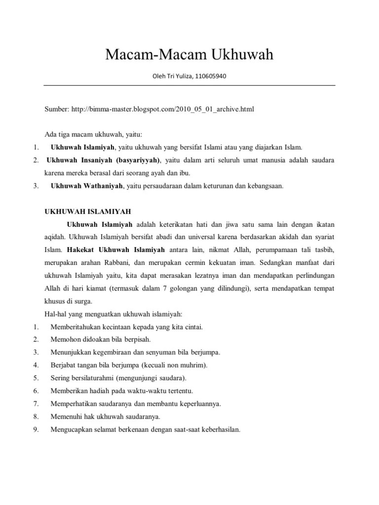 Jelaskan Pengertian Ukhuwah Islamiyah Ukhuwah Wathaniyah Dan Ukhuwah  Basyariyah