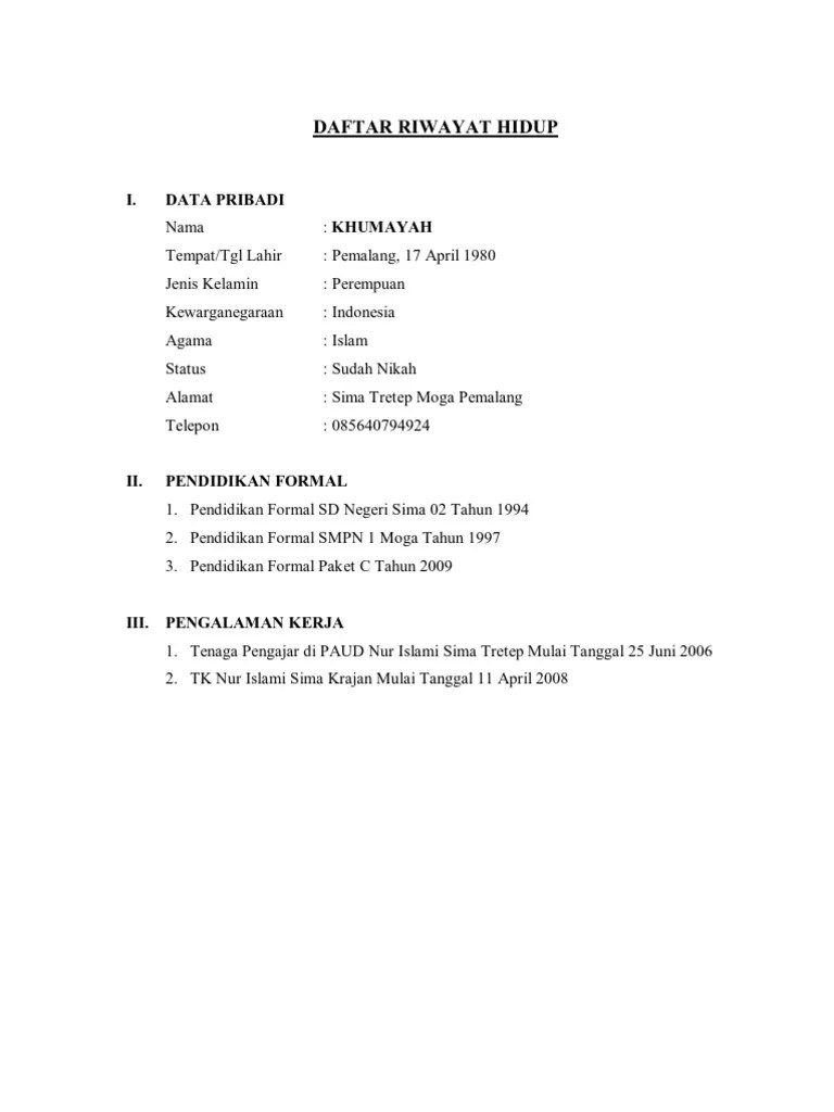 Daftar Riwayat Hidup | PDF