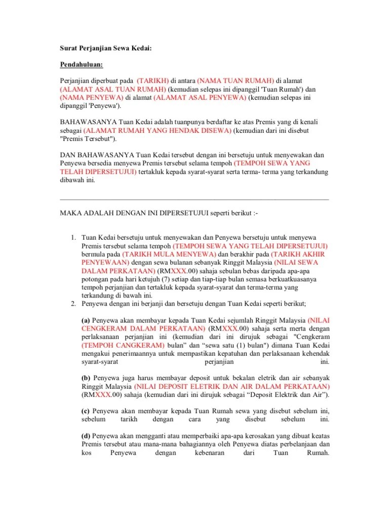Dalam surat perjanjian sewa ruko atau kios ini sangatlah menguntungkan dari kedua pihak yang bersangkutan di dalamnya, karena dalam penyewaan baik pihak pertama maupun pihak kedua sangat di lindungi haknya dan. Surat Perjanjian Sewa Kedai