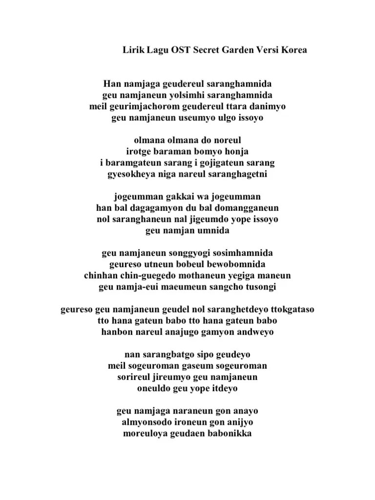 Lirik Lagu OST Secret Garden Versi Korea | PDF