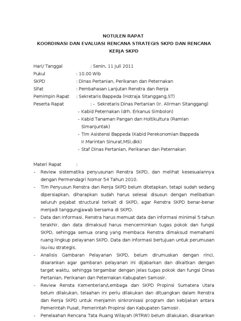 Dokumen rekomendasi dari hasil evaluasi (notulen rapat). Contoh Laporan Notulen Rapat Kantor Nusagates