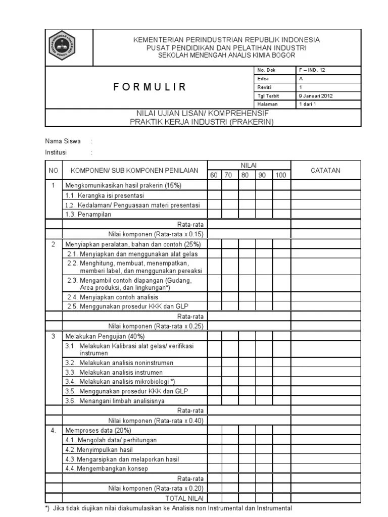 20 tahun 2003, tentang sistem pendidikan nasional. Formulir Penilaian Ujian Lisan Prakerin Smk Smakbo Bogor Pdf