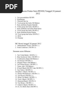 Mulai dari undangan syukuran, undangan kegiatan, ulangtahun, bahkan pentas seni. Susunan Acara Pentas Seni Pdf