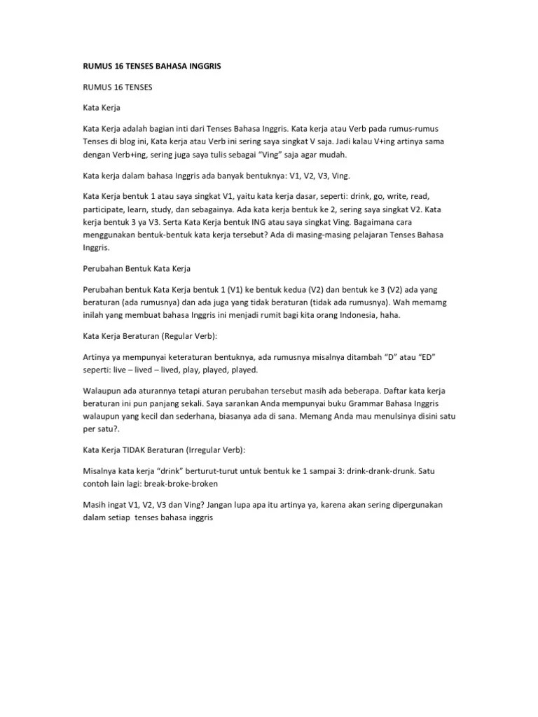 Kamu lagi nyari daftar regular verb dan artinya yang super lengkap buat dihafalin? Rumus 16 Tenses Bahasa Bahasa Indonesia Mekanika Bahasa