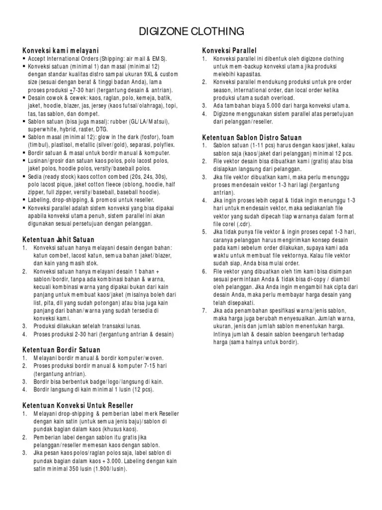 Surat Penawaran Konveksi - Layanan Pembuatan Pakaian Dan Tas Untuk Semua  Desain, Murah, Dan Bahan Kualitas Pertama Pabrik | PDF