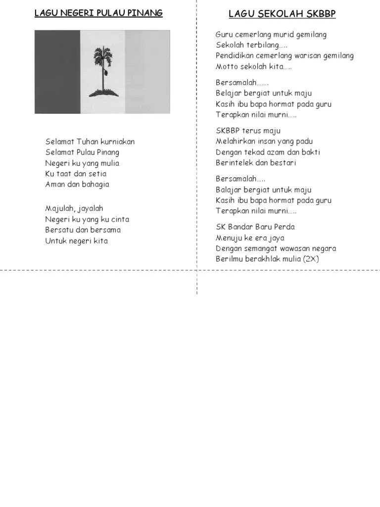 Ini ialah video lirik lagu kebangsaan negeri pulau pinang, malaysia iaitu untuk negeri kita. Lirik Lagu Negeri Pulau Pinang Lirik Lagu Negeri Pulau Pinang Lirik Lagu Pulau Pinang Selamat Tuhan Kurniakan Selamat Pulau Pinang Negeriku Yang Mulia Ku Taat Dan Setia Aman Dan Bahagia Majulah