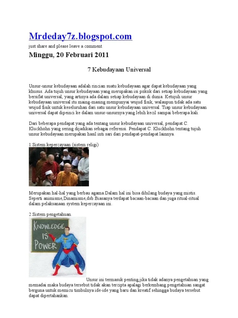 7 Unsur Kebudayaan Universal