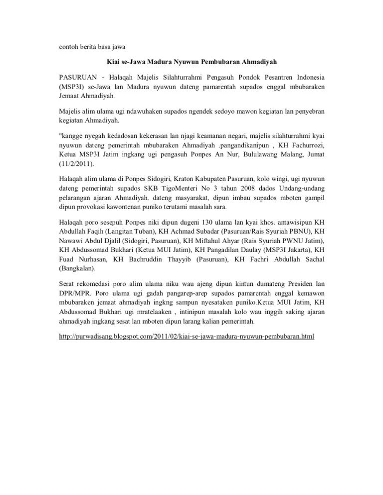 Contoh Berita Bahasa Jawa Terbaru – Belajar