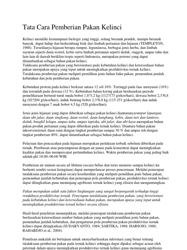 Tata Cara Pemberian Pakan Kelinci | PDF