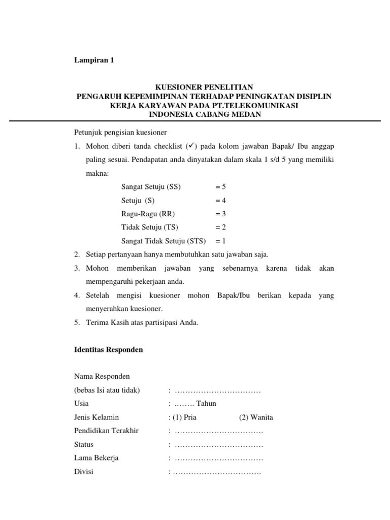 Terhadap kinerja karyawan dengan produktivitas kerja karyawan sebagai. Kuesioner Disiplin Kerja 2 Pdf