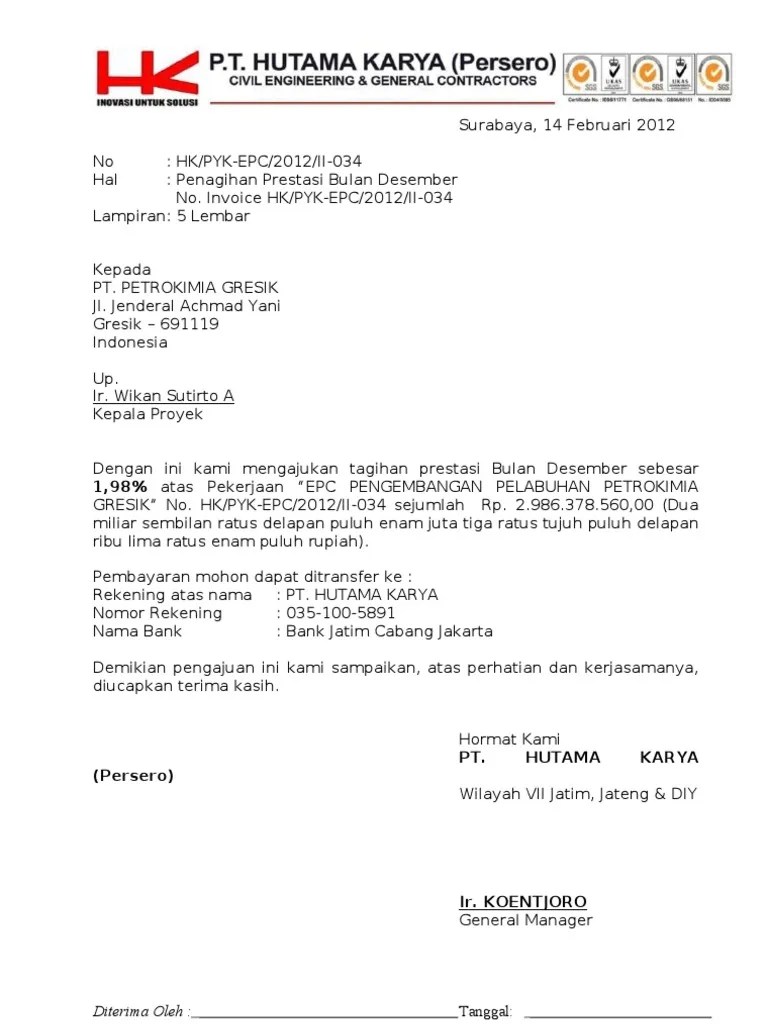 Contoh Surat Tagihan Progress Proyek - Contoh Surat