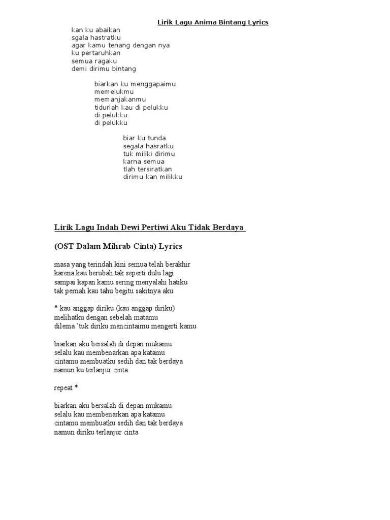 Anima Bintang Lirik Lagu Dan Kunci Gitar