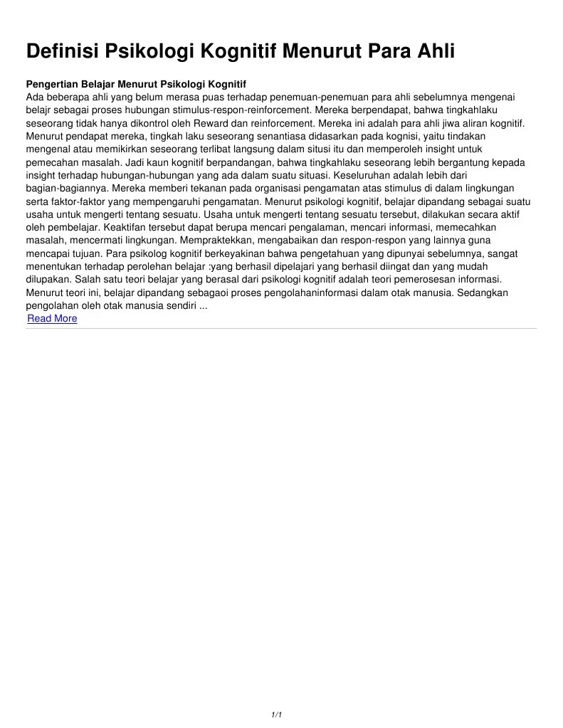 Definisi Psikologi Kognitif Menurut para Ahli | PDF