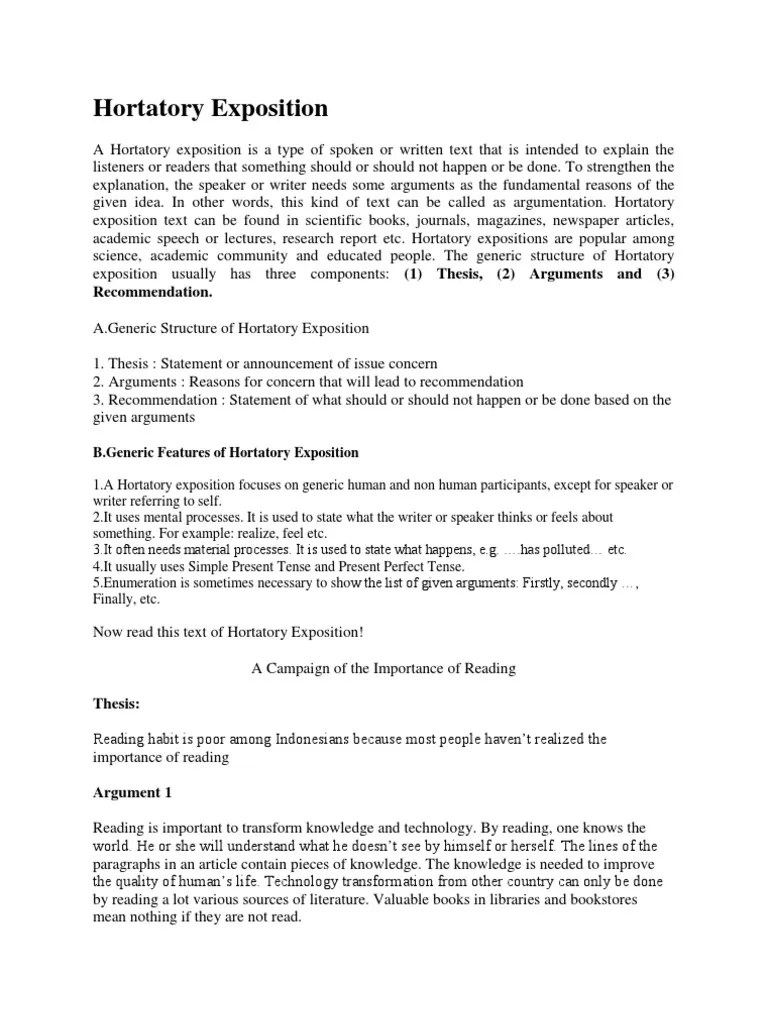 The aim of this research is to describe the students . Example Of Hortatory Exposition Text Belajar