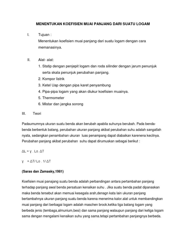 Laporan praktikum fisika disusun oleh : Laporan Praktikum Koefisien Muai Panjang Seputar Laporan