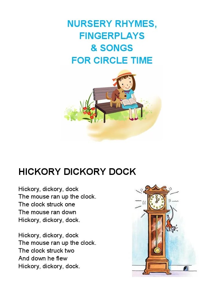 nursery rhymes songs fingerplays printable cards