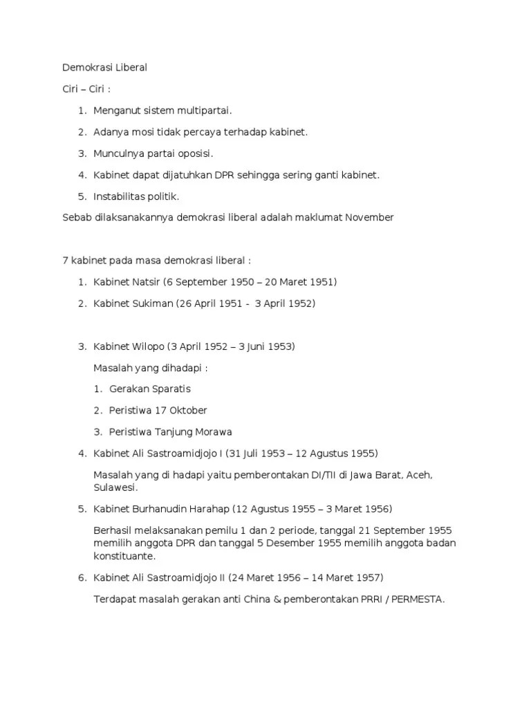 Pemilihan umum pertama republik indonesia pada tahun 1955 diadakan pada masa pemerintahan. Demokrasi Liberal Pdf