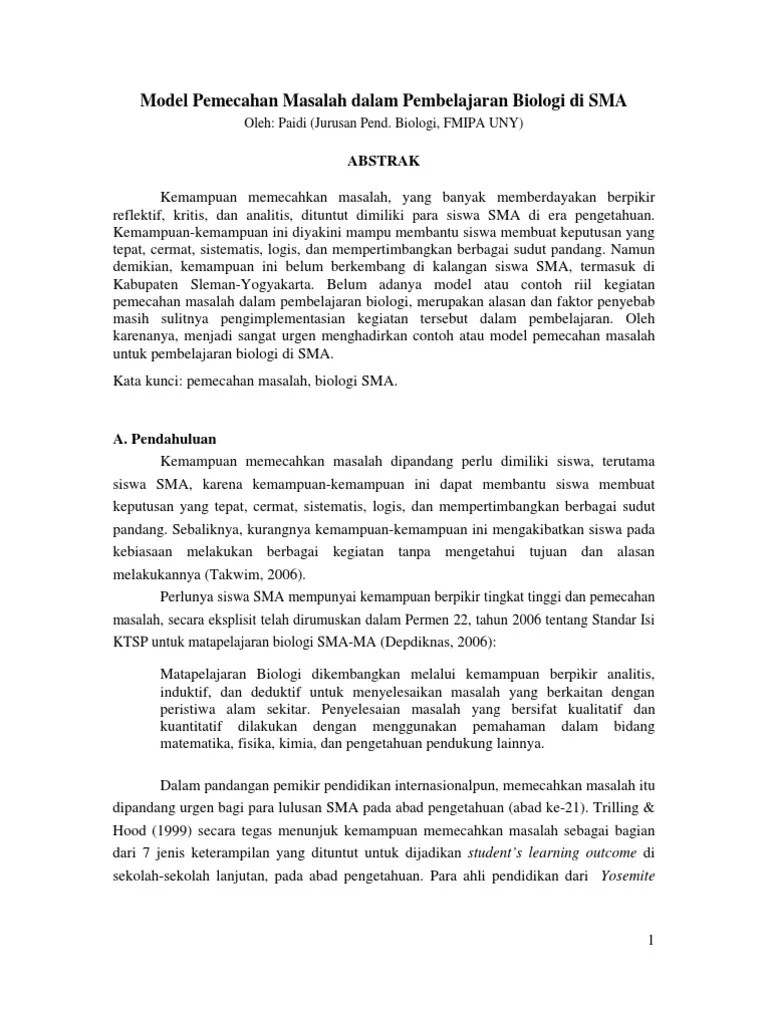 Memberikan contoh pemecahan masalah biologi dengan metoda ilmiah. Model Pemecahan Masalah Biologi Pdf