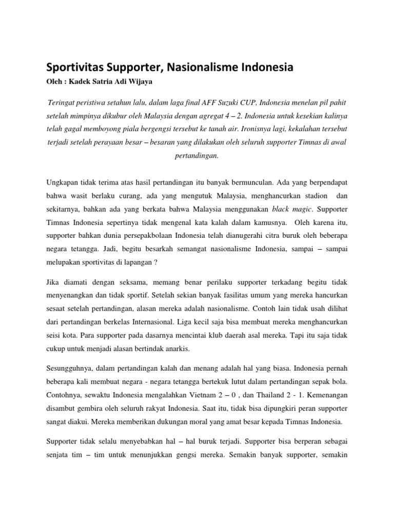 Sportivitas Supporter, Nasionalisme Indonesia
