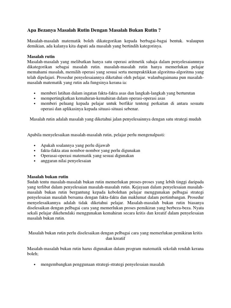 Bezanya Masalah Rutin Dengan Masalah Bukan Rutin | PDF | Psikologi  Pendidikan | Konsep Psikologis