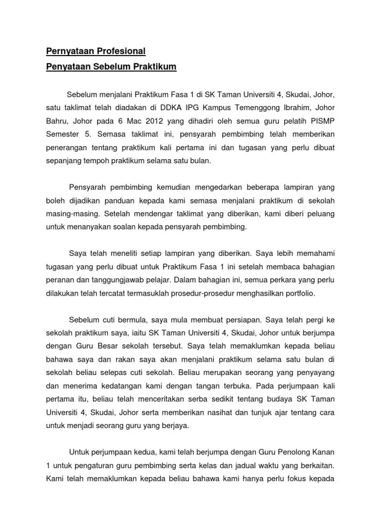 Pernyataan Profesional Praktikum Fasa 1 Hardeli M Si Ananda Putra M Si Ph D Dr