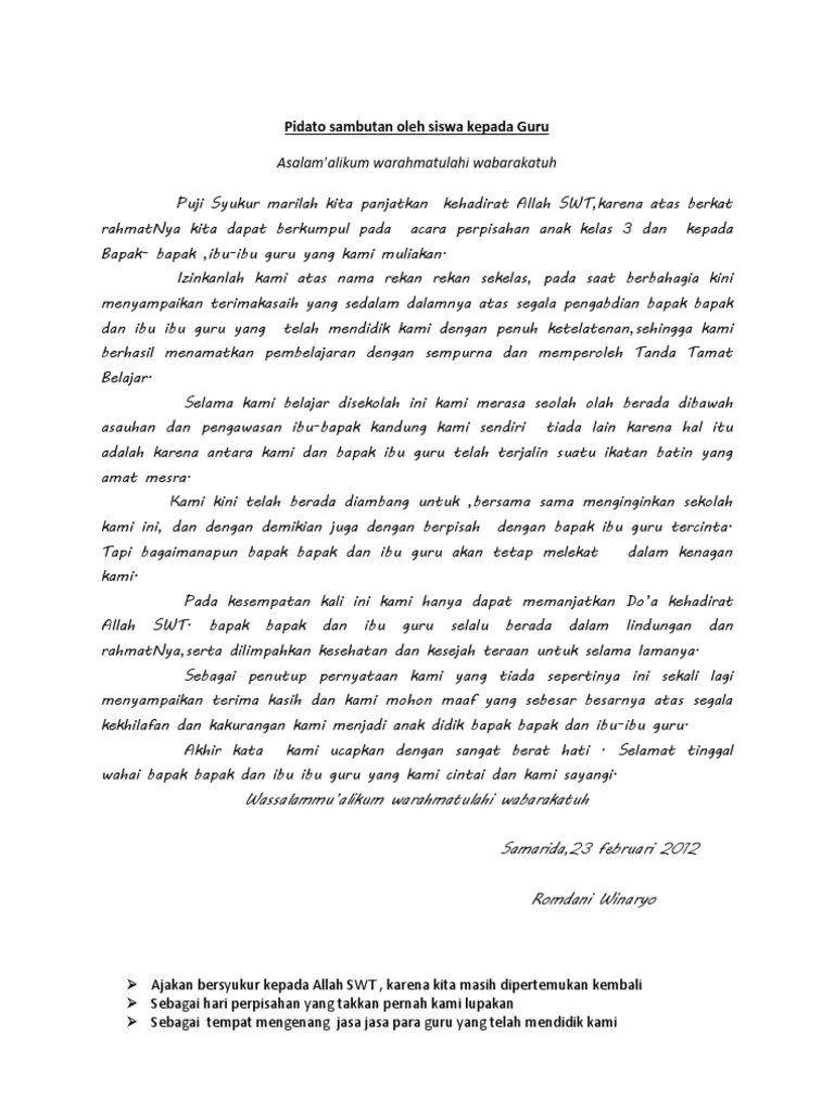 Bapak ibu guru yang saya hormati, selama tiga tahun kami bersekolah menuntut ilmu di sekolah ini telah banyak . Pidato Sambutan Oleh Siswa Kepada Guru Pdf