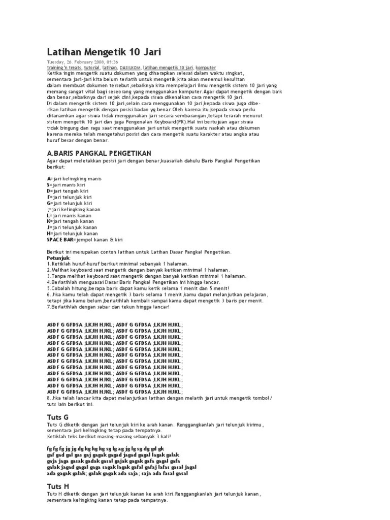 Latihan Mengetik 10 Jari | PDF